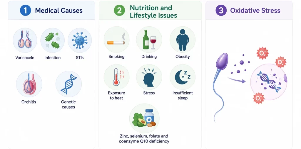 Causes of abnormal sperm morphology