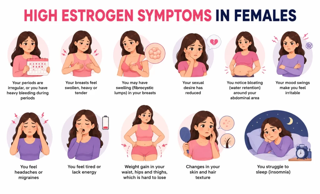 Symptoms of high estrogen in females 